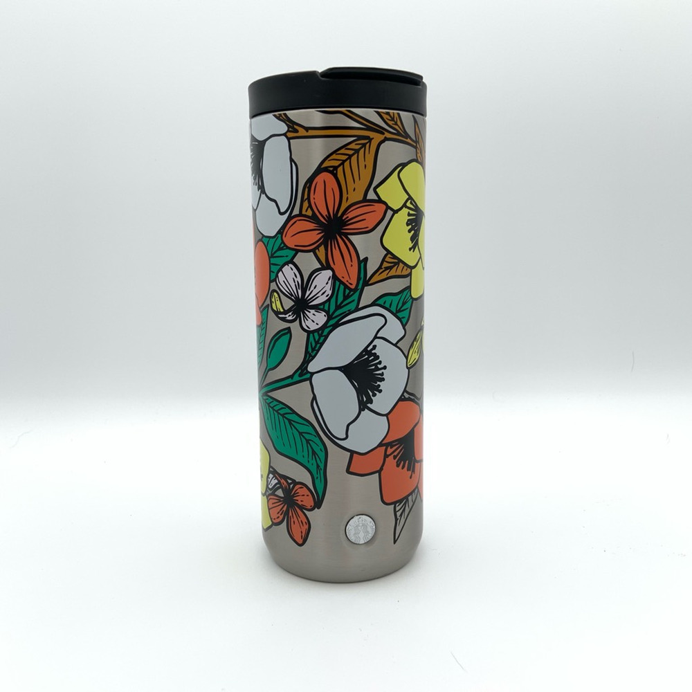 Starbucks 2018 Poppy Retro Flowers Travel Mug‎ Cup Stainless Steel Collectors